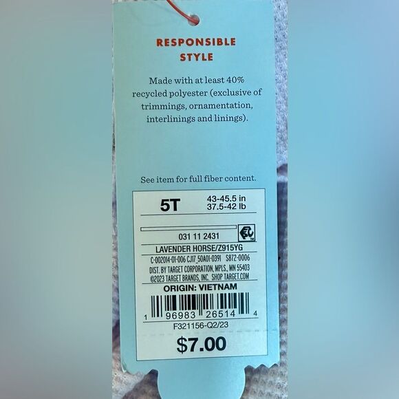 Cat & Jack Girls Kids Short Sleeve Lavender Horse Pattern Henley Tee. 5. 5T. NEW - Picture 4 of 8